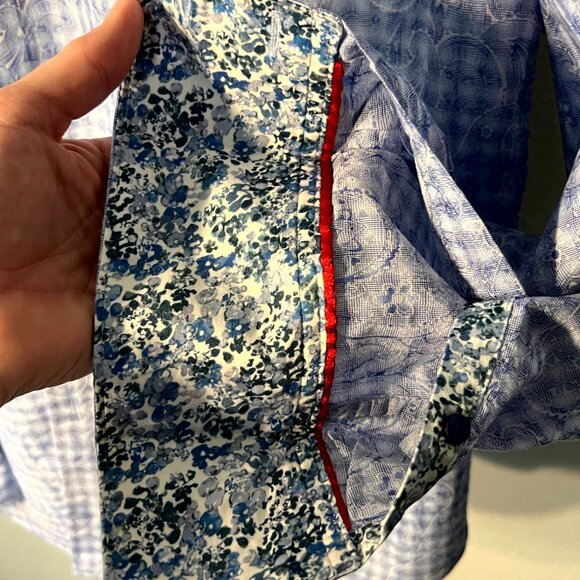 Robert Graham Blue & White Paisley/Floral Jacquard 100% Cotton Button-Up SZ Med - Picture 4 of 8